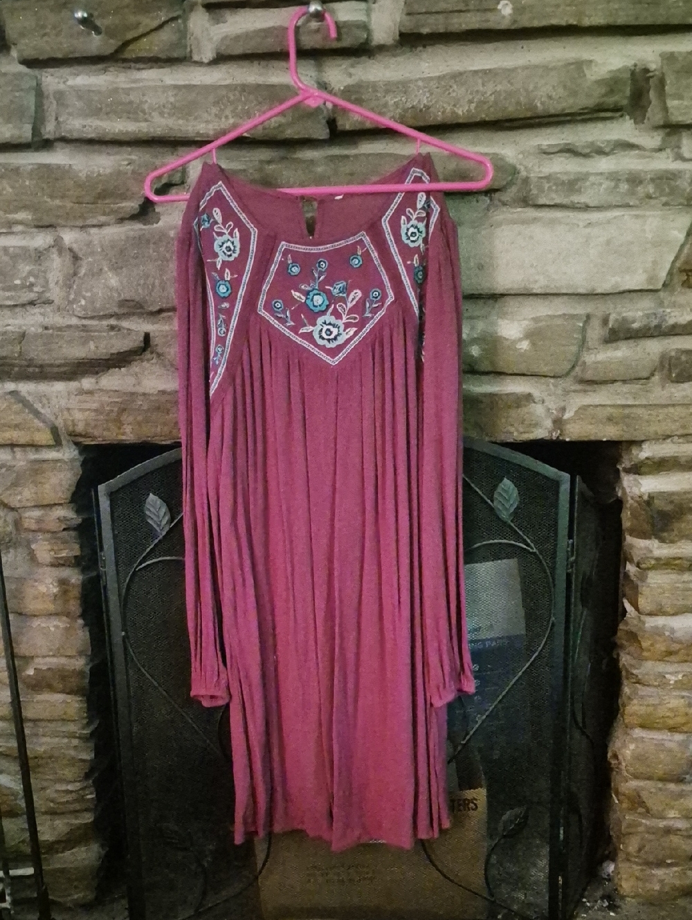 Source Unknown Mauve Embroidered Long-Sleeve Dress